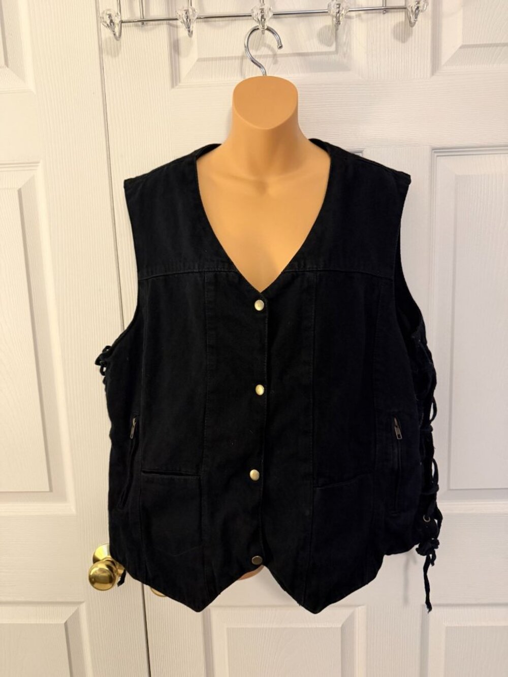 Milwaukee Performance Womens Black Denim Vest Lace Up Sides Size 5XL